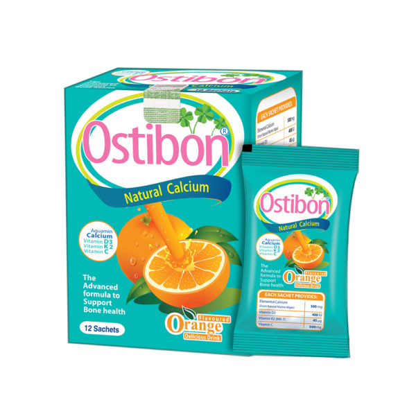 Ostibon Sachet. Orange Flavor, Bone & Joint Health Supplement, Sugar Free, Plant Based & Allergen Free. High Absorption Aquamin Calcium Enhanced with Vitamin C, Vitamin D3 & Vitamin K. Promotes Healthy Bones. Aquamin is a plant source Calcium, which is 46% more bioavailable than commonly used limestone calcium. Non-irritating to the Stomach.